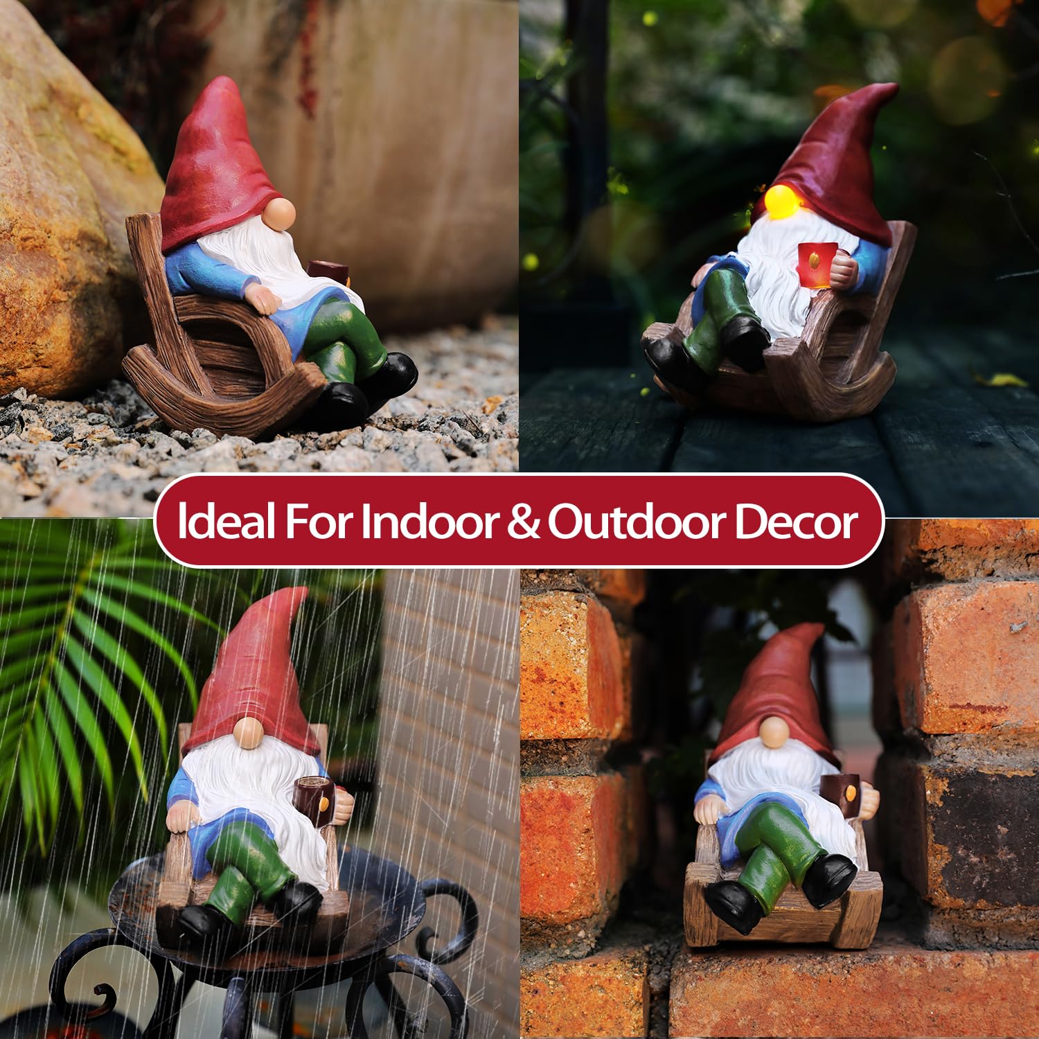 Solar Garden Gnomes Outdoor Statue with Solar Lights,Figurine Lights Solar Garden Yard Decorations Outdoor Decorations for Patio,Yard,Lawn Ornament，Mom Gift Unique Housewarming Gifts