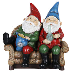 Exhart Good Time Bud Buddies Gnome Statue - Hand-Painted Gnome Best Friends Eating Chips & Smoking Marijuana Weed w/LED Accent Lights - Resin Gnome Decor Perfect for Home Garden Art, 10 Inches Tall