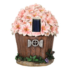 Azuma Garden Ornament Solar Powered Light Resin Decoration Flower House Pink Building Patio Outdoor Novelty LED