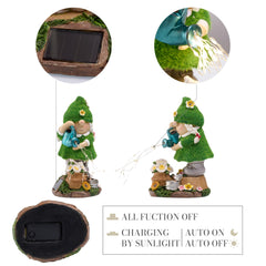 TERESA'S COLLECTIONS Gardeh Ornaments Outdoor, Lovely Watering Gonks with Solar Lights, Family Gonks Series, Waterproof Resin Gonks Ornaments, Indoor Outdoor 20.5CM