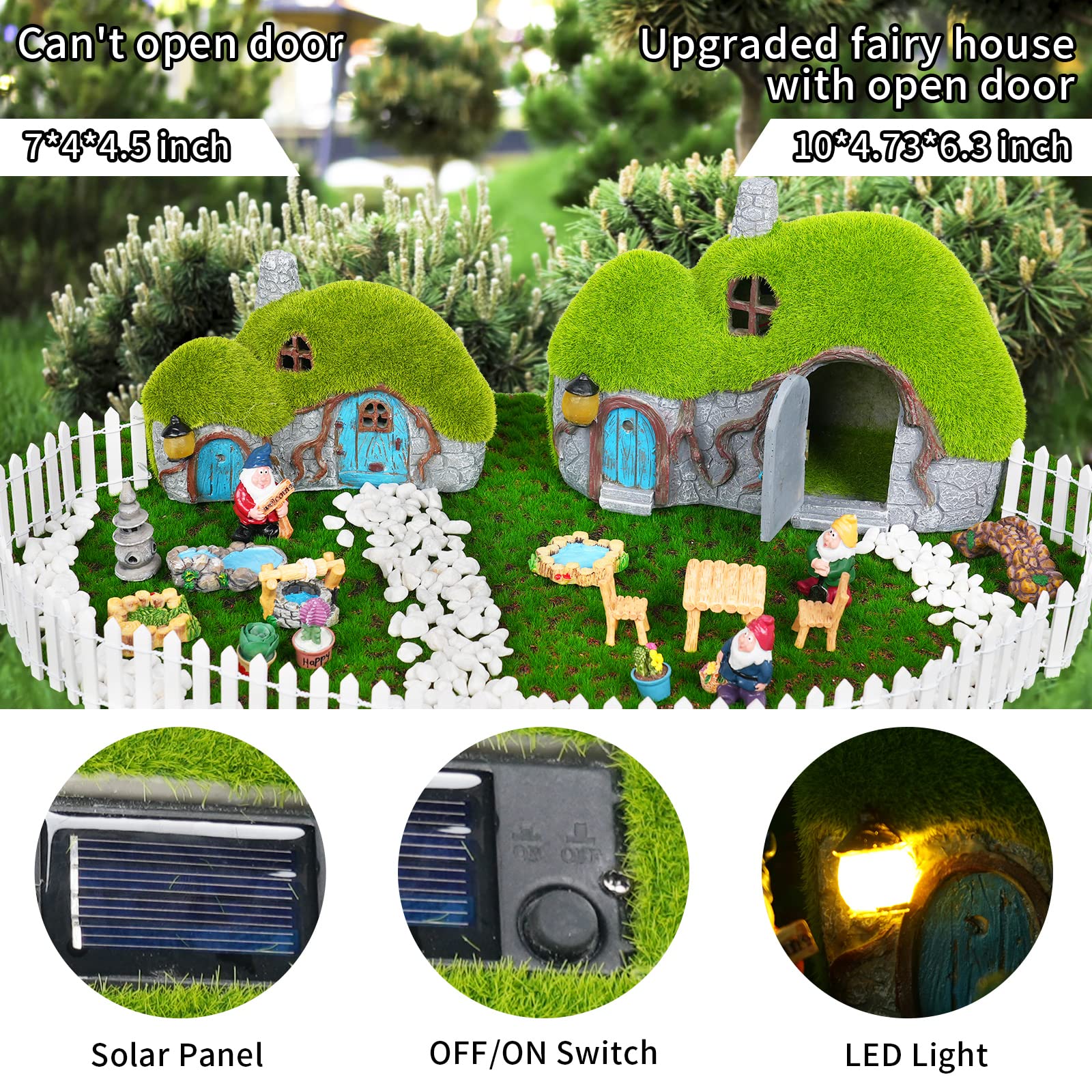 Darkdec Garden Statues Outdoor Decor - Fairy House with Waterproof Solar Lights Resin Figurines for Yard Lawn Porch Outside Ornament or Garden Gift