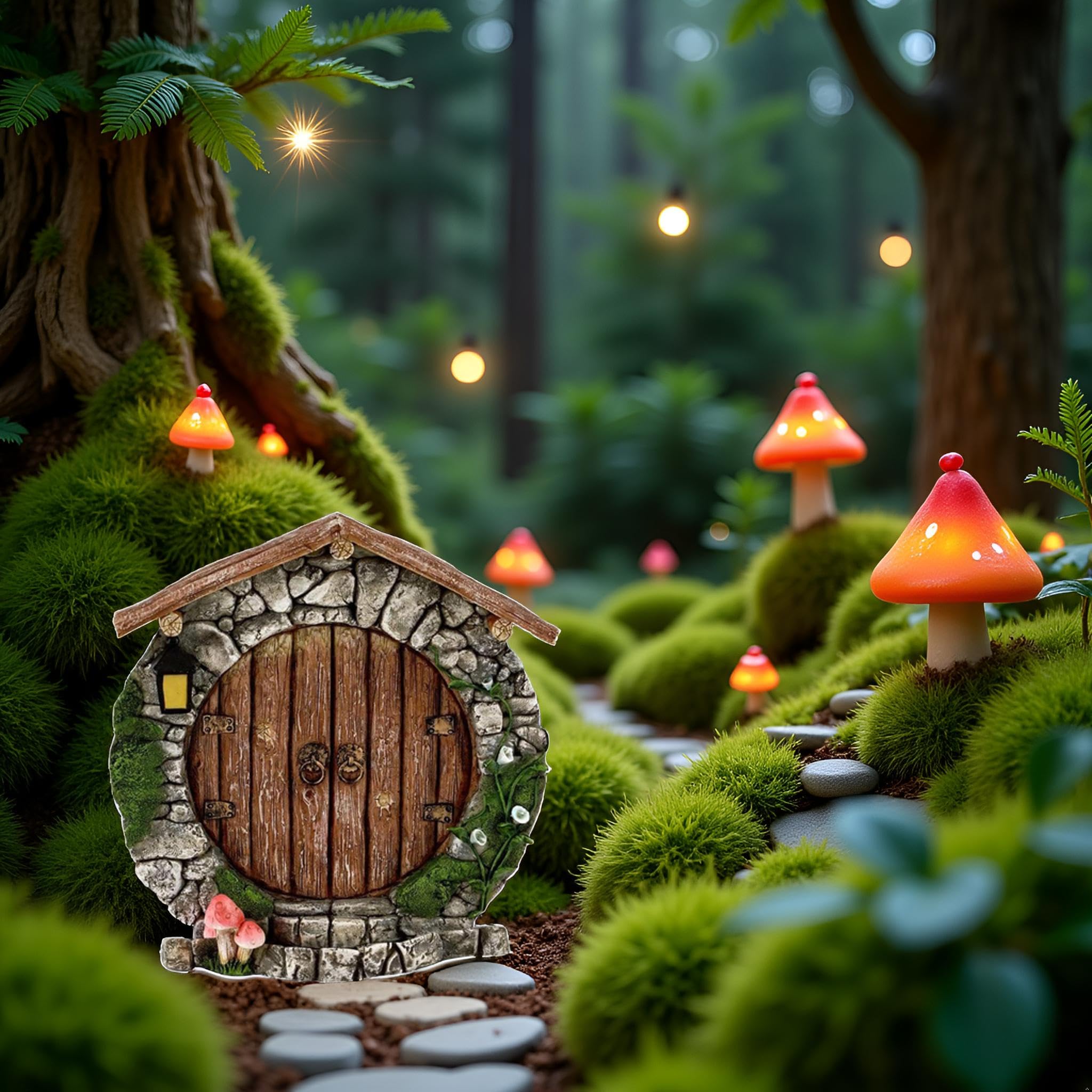 Fairy Garden Doors and Windows for Trees Miniature Fairy Gnome,Sculptures and Statues Wall and Trees Outdoor Wooden Doors and Windows in The Yard Garden Trees Garden Garden Sculptures and Statues