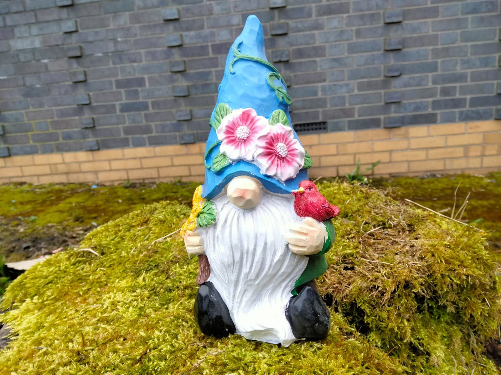 Divas World Flower Hat Gonk Gnome Statue Garden Outdoor Ornaments Decoration Patio Lawn Unique Great Gift (Blue)