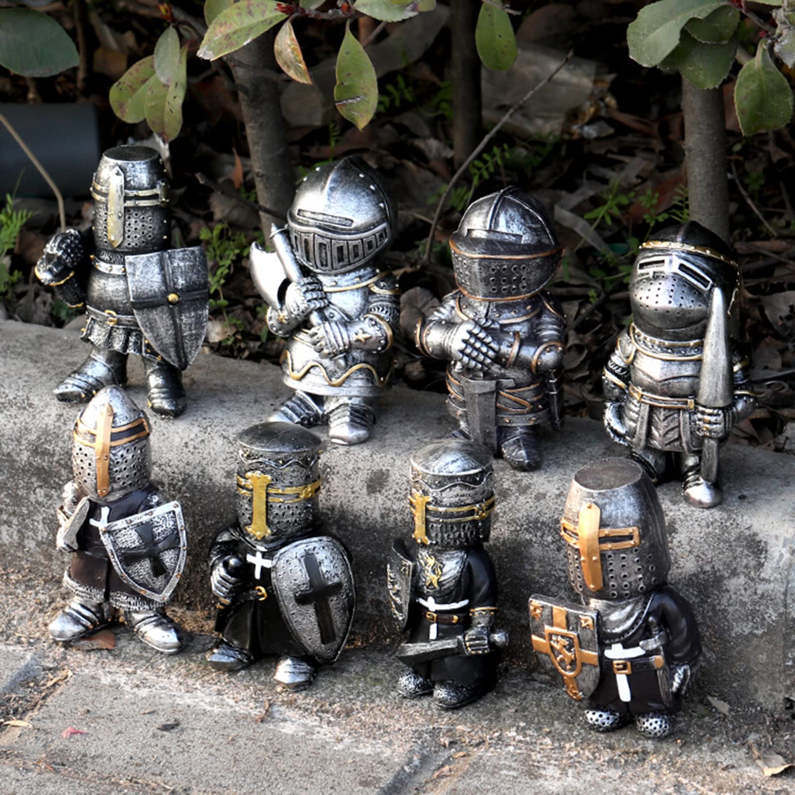 Garden Knight Gnome Statue Ornament-Resin Knight Desktop Ornament, Soldier Miniature Figure Collection Home Decoration,