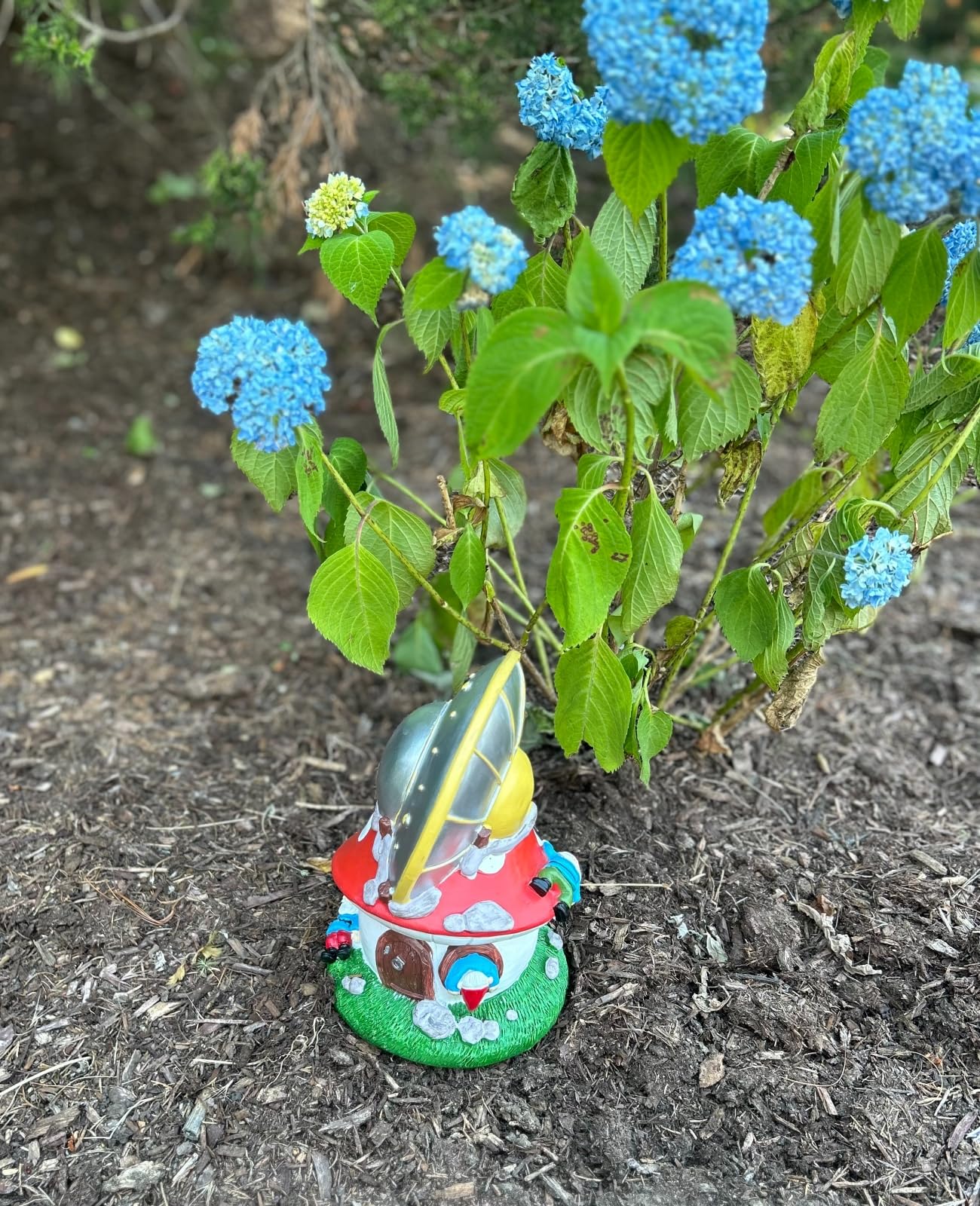 Gnometastic Gnomes - UFO Gnome, 8.85in, Mushroom House Garden Gnomes with Alien UFO Crash Landing - Funny Garden Gnomes Decorations for Yard and Outdoor Lawn Ornament and Fairy Garden Accessories