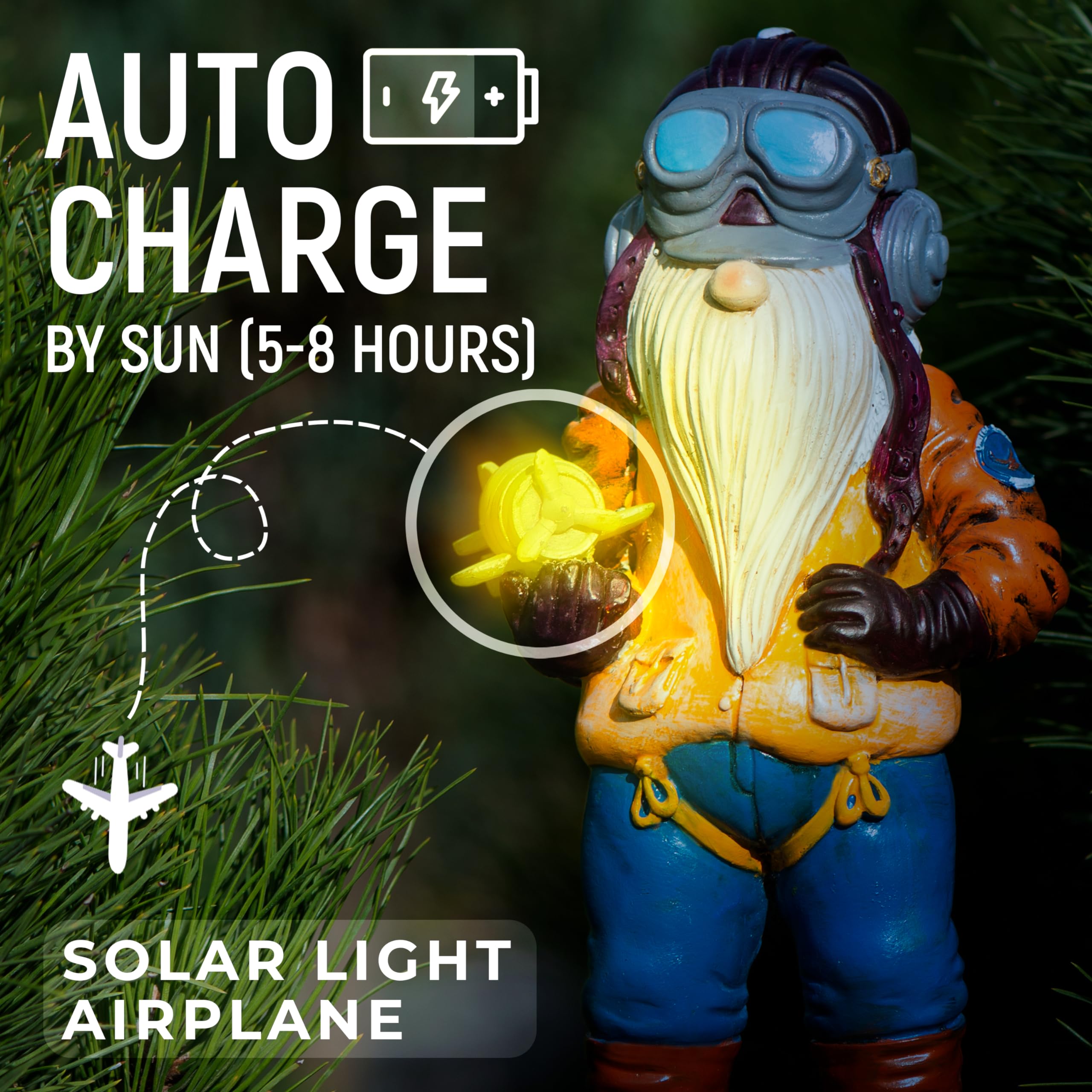Redwix Pilot Garden Gnome 11.1" x 4.7", Funny Gnome Airplane Yard Decorations Outdoor, Pilot Gifts, Aviation Decor