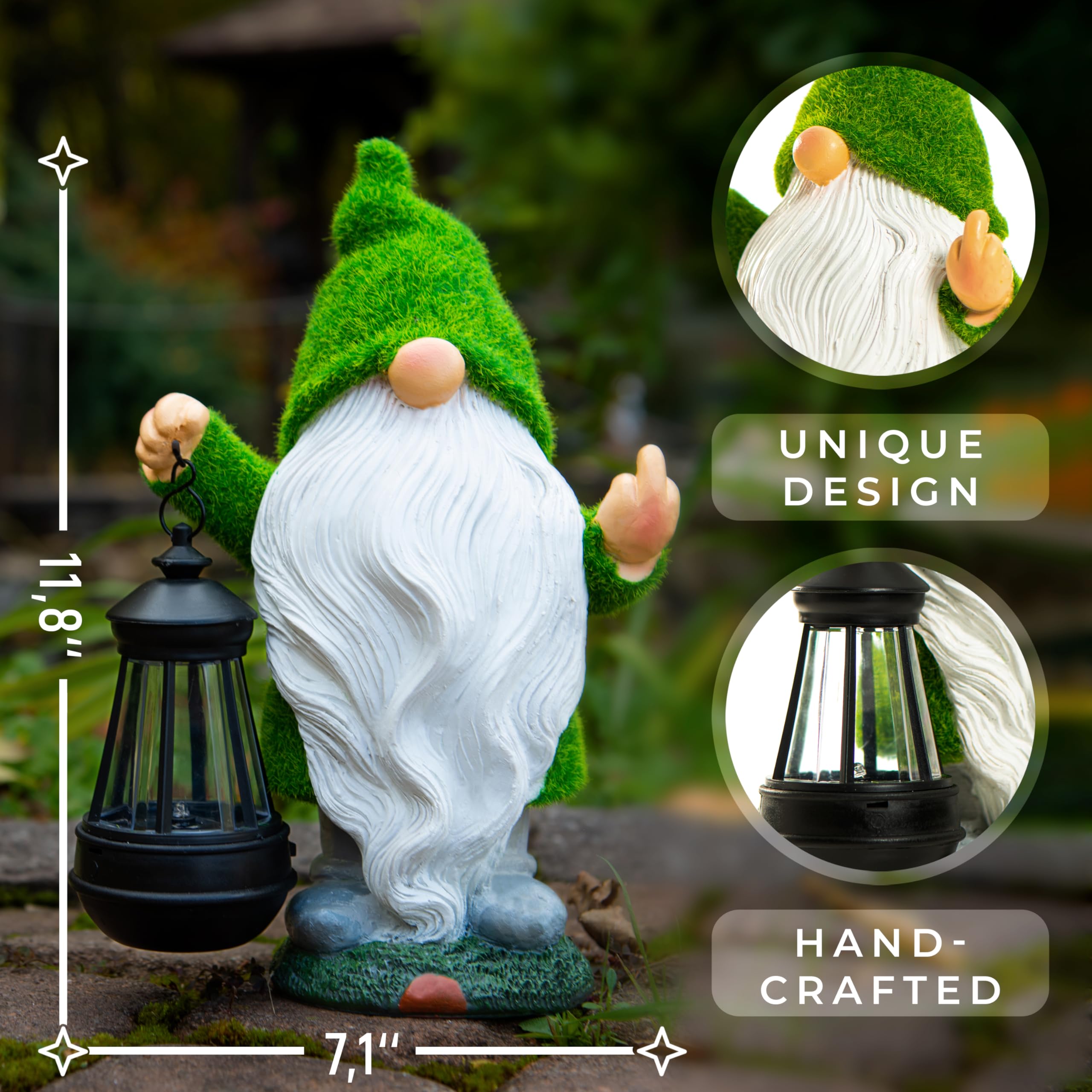 Garden Gnome 11.8, Funny Gnomes with Solar Lantern, Garden Statues Outdoor Clearance, Garden Gnomes Outdoor Funny for Patio Decor