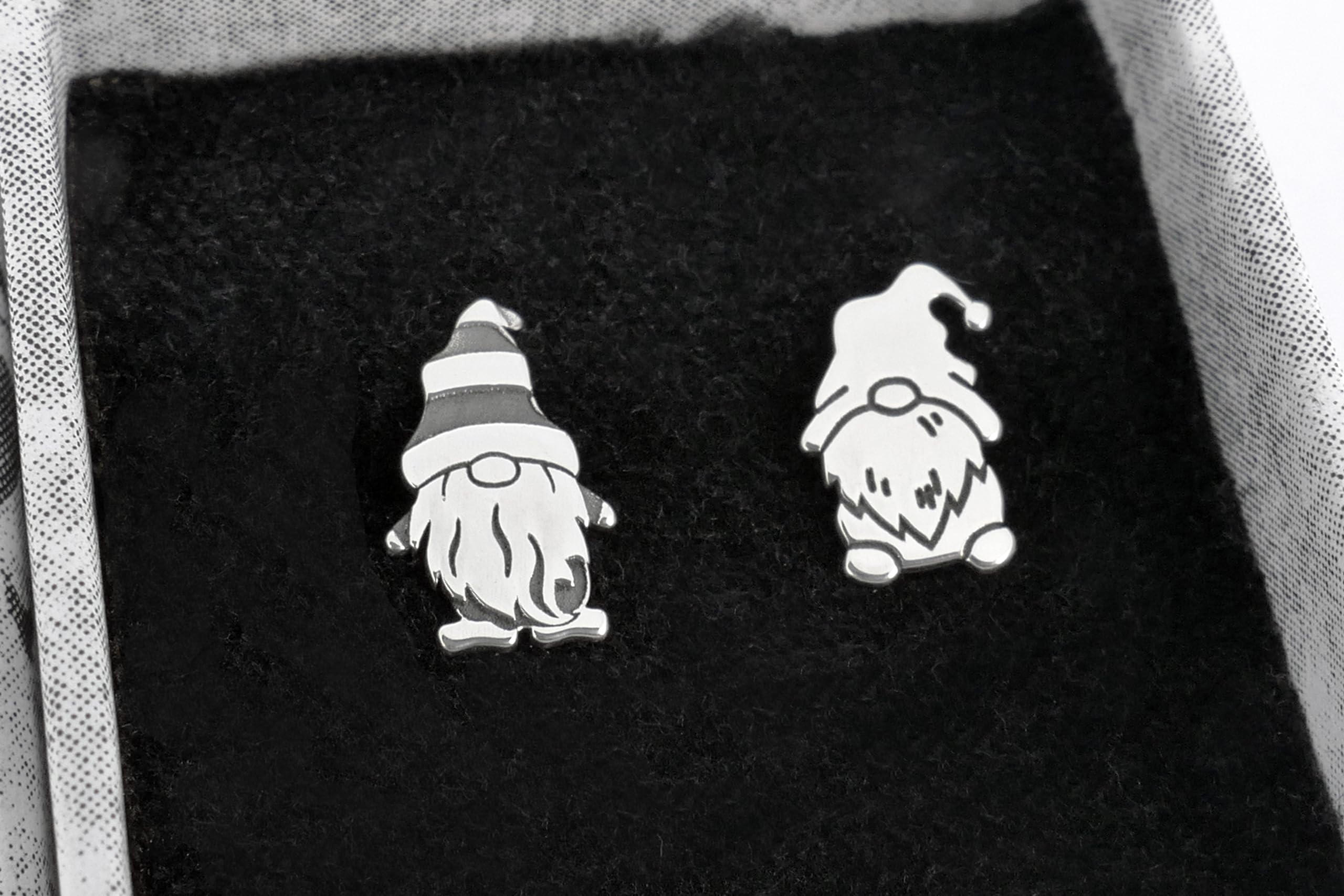 Garden gnome sterling silver stud earrings, lucky charm gonk