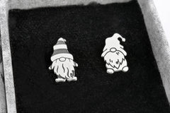 Garden gnome sterling silver stud earrings, lucky charm gonk