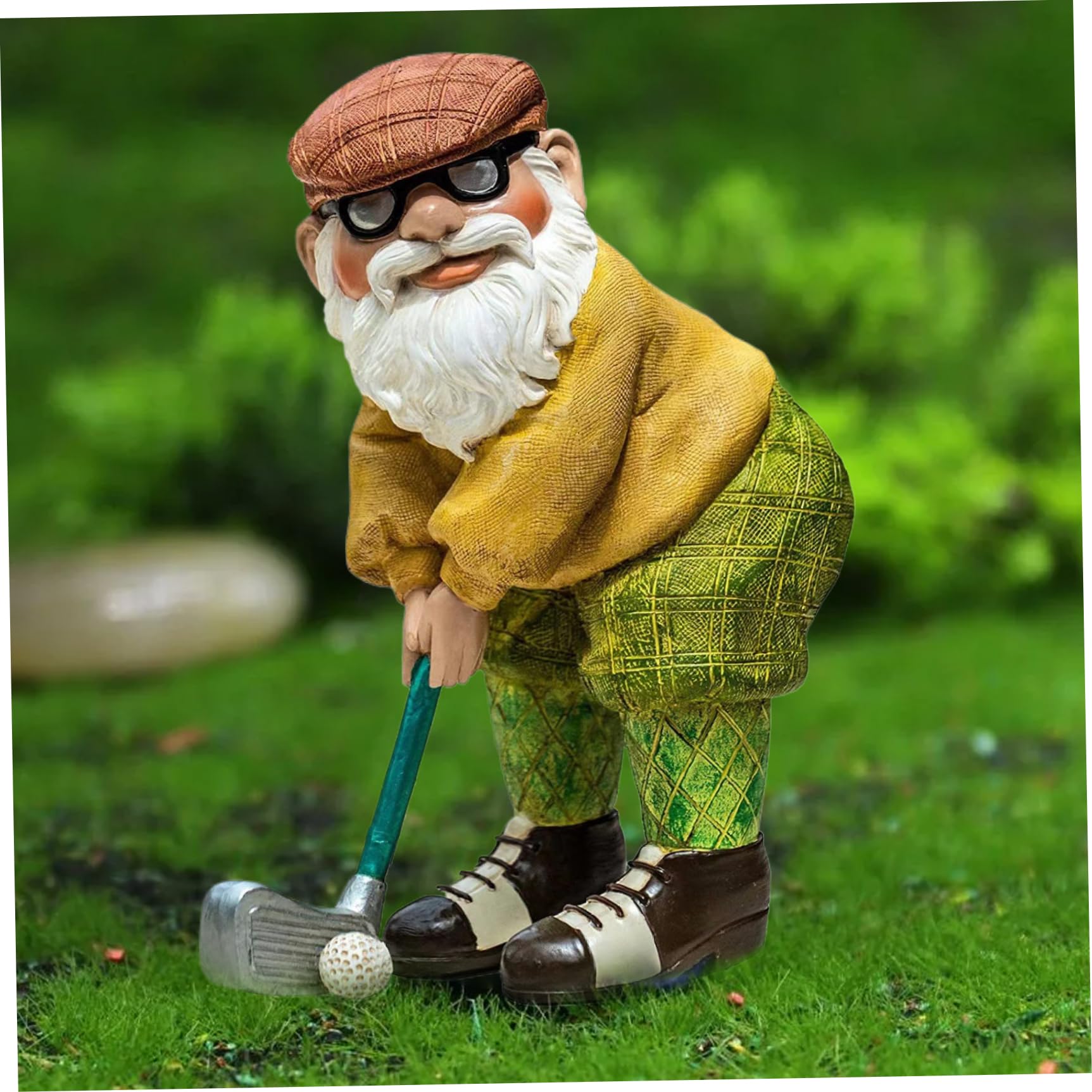 Funny Garden Gnome 4.7x2.4 Inch Playing Golf Funny Gnome Resin Golf Statue Novelty Ornaments for Pation Yard Lawn Indoor Tabletop Home Decor, Garden Gift