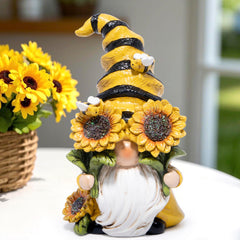 Hodao Spring Bumble Bee Gnome Figurine - Cute Garden Decor with Sunflower Accents, Yellow Bee Statue for Spring Home Table Decor, Unique Gifts for Nature Lovers