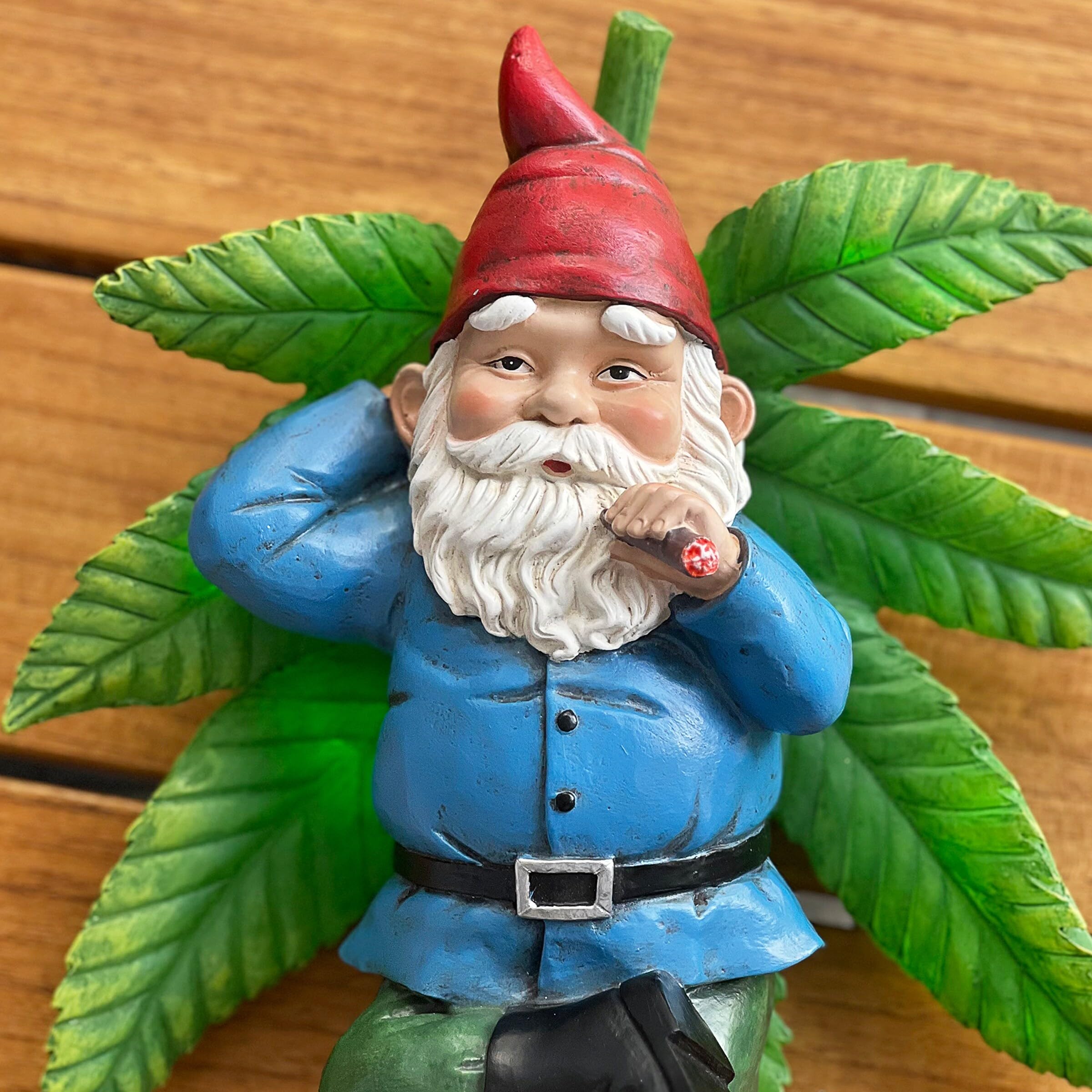 Exhart Good Time Ganja Lounging Gnome Statue | Hand Painted Gnome Art w/Battery Powered LED Light | Weed Smoking Gnome for Indoor & Outdoor Décor for Home | œ12.5 L x 9.5" W x 5" H