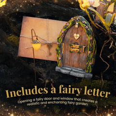 Opening Fairy Door & Window Set for Trees - Fairy Garden Kit with Light, Decor