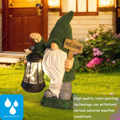 halp·ssfm Garden Gnome Statue Solar Light Outdoor Decorations Figurine Welcome Sign with Lantern Sculpture Garden Decor Lawn Patio Yard Porch Outside Housewarming Gifts for Women Mom Grandma