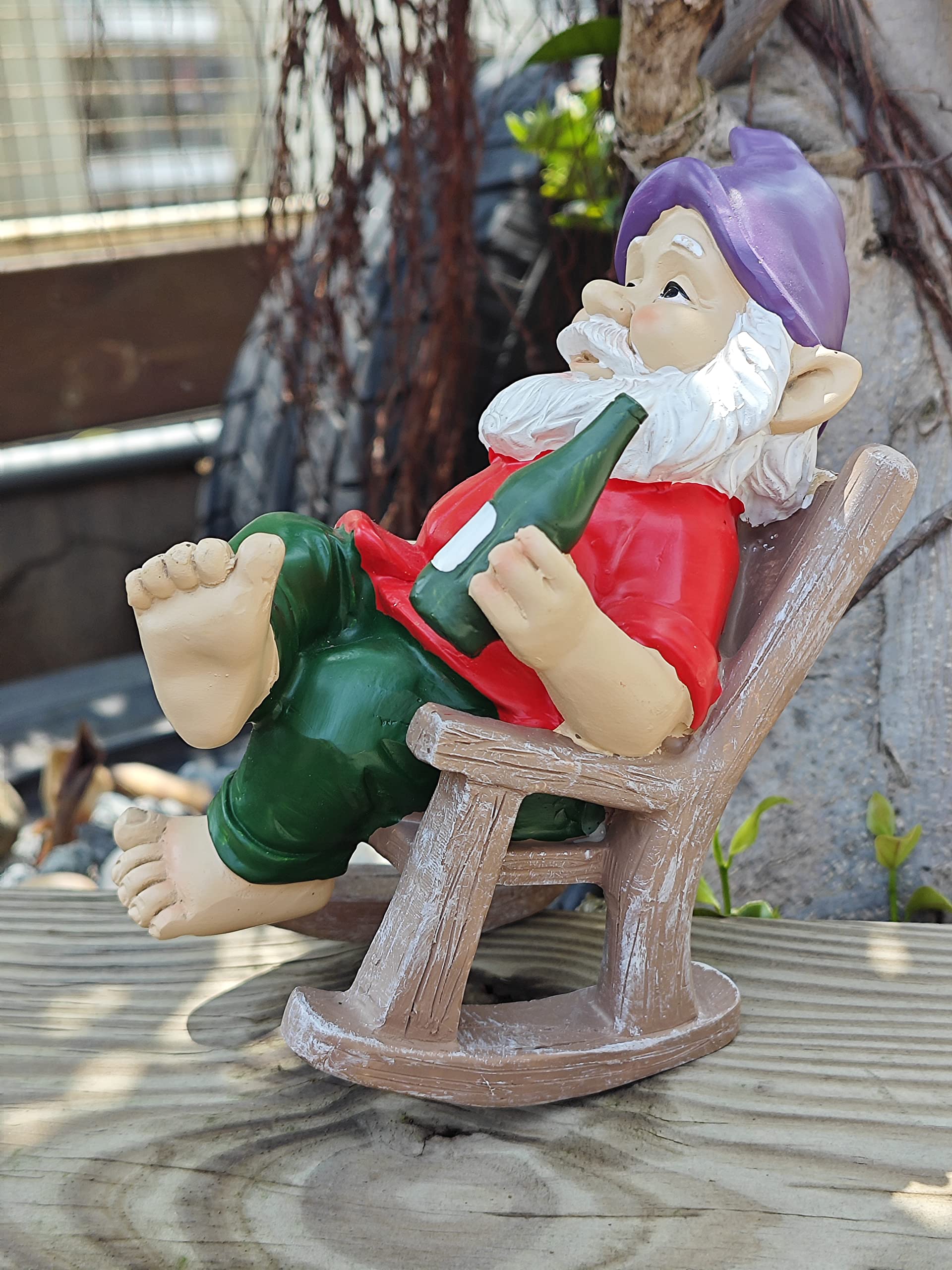 Sanchahua Garden Gnome Statue 6.3" Drunk Gnome Sculptures Resin Garden Decor, Indoor Outdoor Figurine for Home Patio Yard