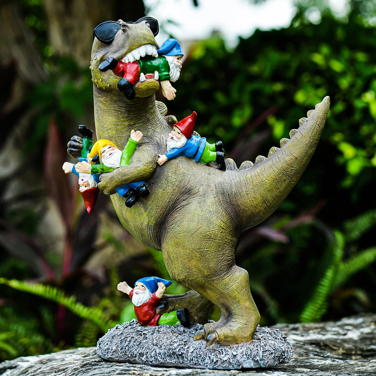 ACHYHAVIN Garden Gnome Statues Garden Decor - Large Dinosaur Eating Gnomes Outdoor Decor for Patio,Lawn,Yard Decor - Uique Housewarming Gift