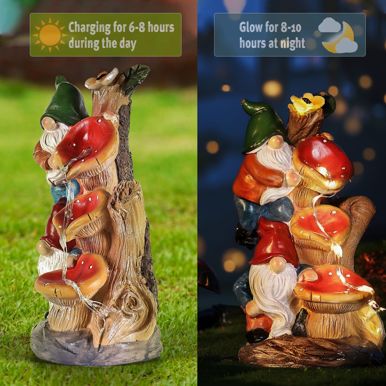 10.8'' Garden Gnome Statue with Solar Lights – Funny Outdoor Gnomes for Yard, Lawn, Patio or Porch, Resin Gnome Figurines with LED Lights, Housewarming Garden Gifts for Mom, Dad, Women, Grandparents