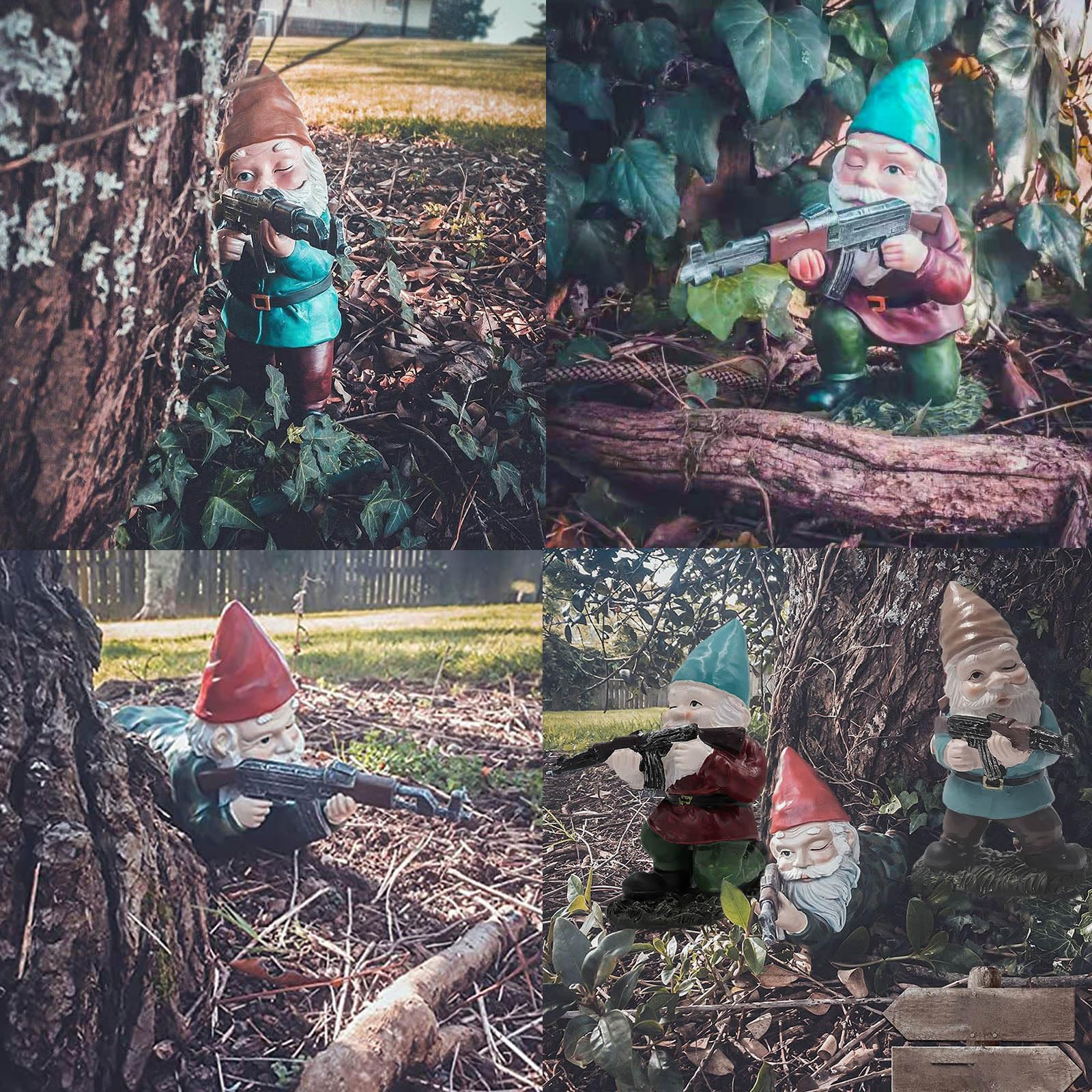 3PCS Garden Gnomes with Gun, Gnome Soldiers Military Army Garden Gnome, Tactical Statue for Indoor Outdoor, Patio, Yard, Lawn Ornaments, Home Décor