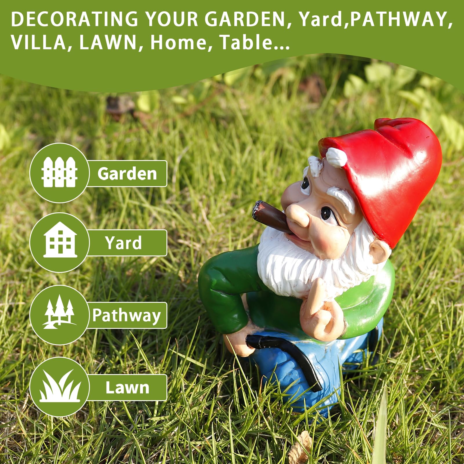 Funny Garden Gnome Statue Outdoor Decor, Middle Finger Figurine Decorations, Naughty Smoking Wizard Gnome Statue, Funny Gnome Figurine for Lawn Yard Balcony Porch Patio Home Ornaments Garden Gifts