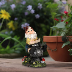 Relaxdays Garden Gnome with Well, Weather & Frost Resistant, 15 x 7.5 x 10.5 cm, Figurine, Polyresin, Multicoloured