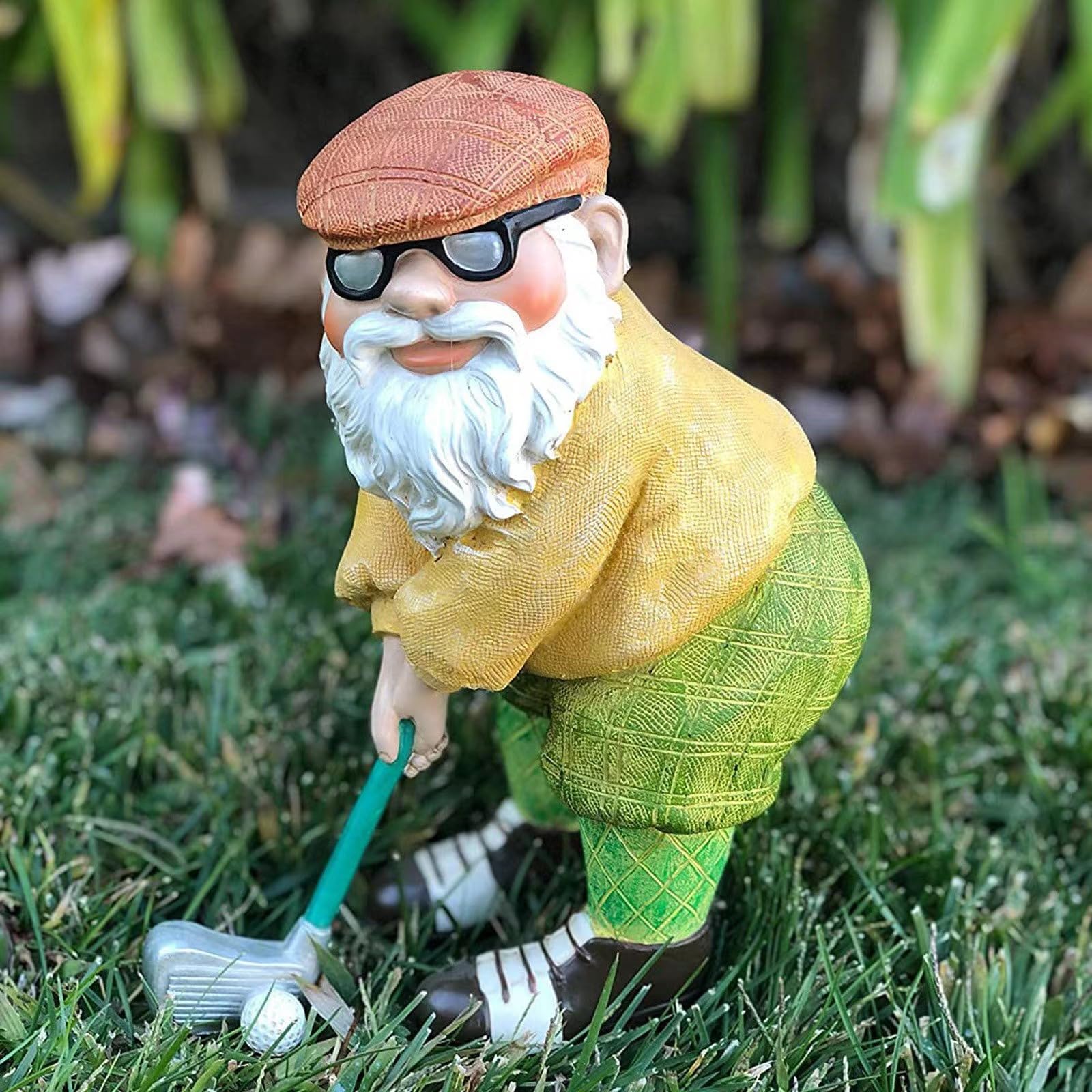 Mcuhm Garden Gnome Ornament - Handmade Resin Golfing Gnome Statue, Lightweight & Weatherproof Outdoor Decor for Garden, Patio, Yard for Gnome Lovers & Handmade Collectors