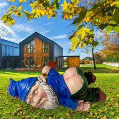 MINICAR 9.5'' Drunk Gnomes Statues Outdoor Decor, Funny Knome Sculptures Yard Decorations Lawn Patio Dwarf Ornament for Housewarming Mother's Father's Day Weird Garden Gift(Blue)