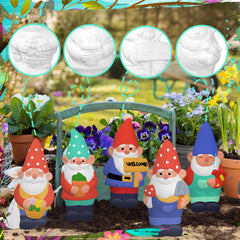 Simgoing 6 Sets Ready to Paint Your Own Garden Gnomes Statues Summer DIY Unfinished Ceramic Gnomes for Painting Figures Plaster Arts and Crafts with Brush Palette for Adults