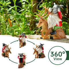 VChymm Garden Gnome Statues Resin Gnome Sitting On Deer Statues Solar Lights Outdoor Telescope Gnome Gifts for Yard, Patio Decor Gift (Deer Gnome)