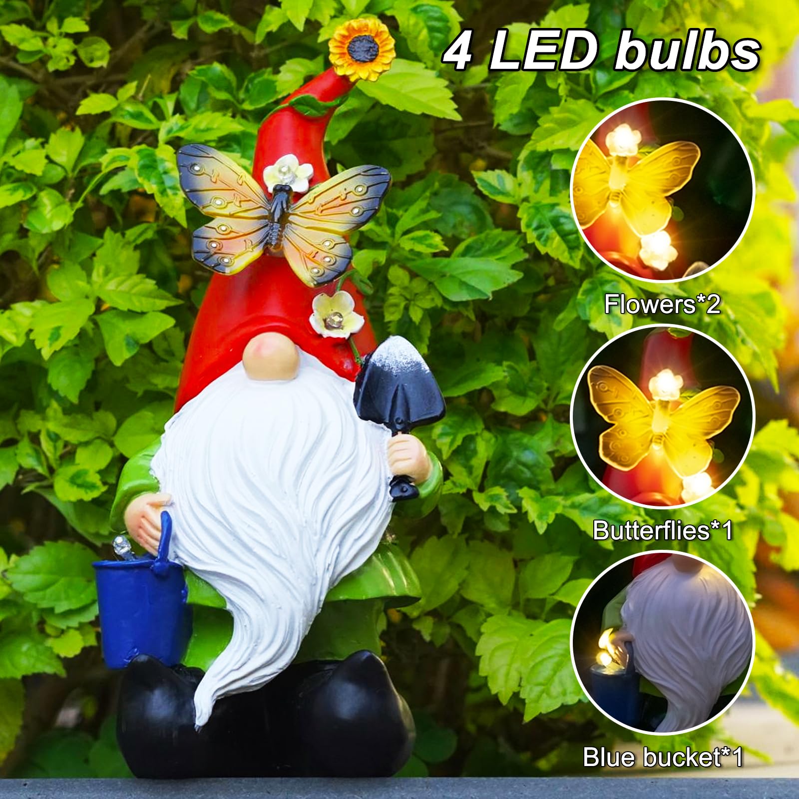 Arecyuer Gnomes Garden Statues Decor, Solar Waterproof Large Gnome with LED Lights Funny Garden Sculptures Outdoor Patio Yard Decorations Lawn Ornaments Gifts for Women Mom