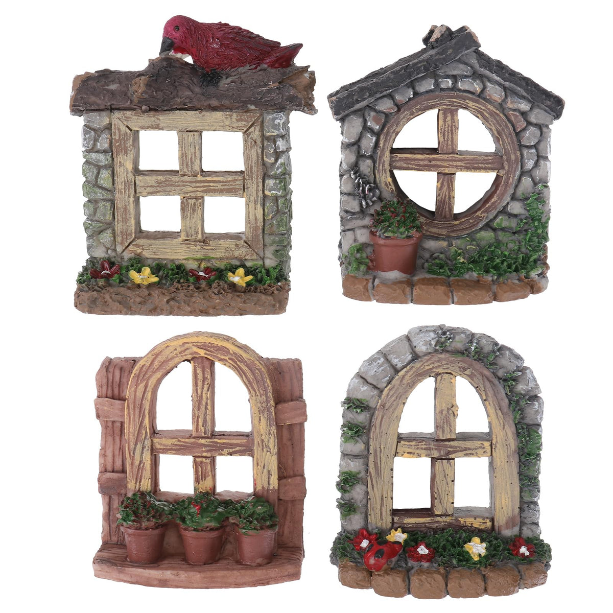 Happyyami 4pcs Fairy Door and Windows for Trees Miniature Gnome Home Dwarf Elf Tree Faces Decor Fairy Garden Sculpture Lawn Ornament for Fish Tank Aquarium Landscape
