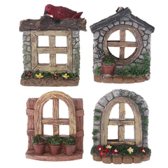 Happyyami 4pcs Fairy Door and Windows for Trees Miniature Gnome Home Dwarf Elf Tree Faces Decor Fairy Garden Sculpture Lawn Ornament for Fish Tank Aquarium Landscape