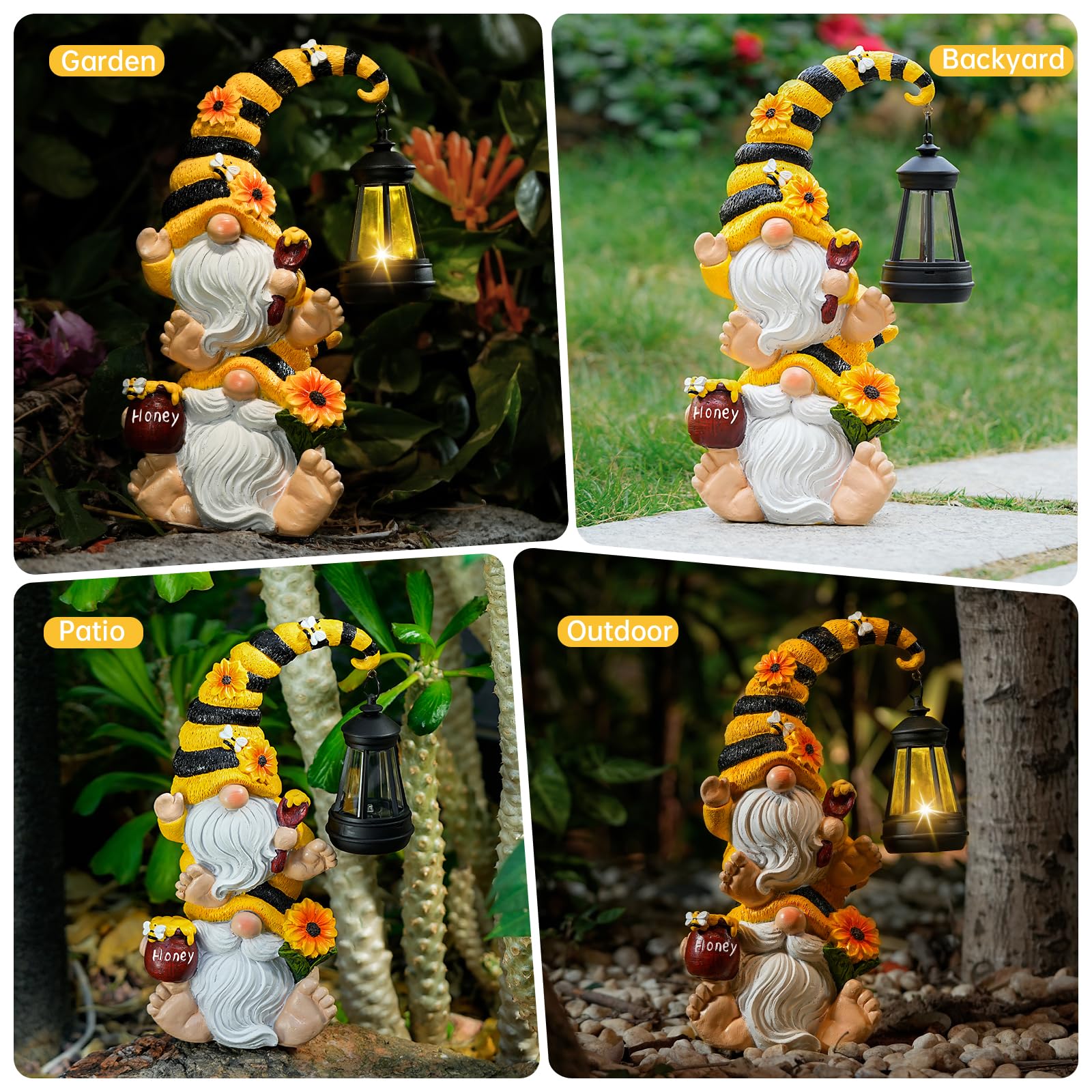 QZZP Solar Garden Gnome Statue – Funny Double Gnome Outdoor Decor for Patio, Lawn, Yard – Garden Sculptures with Solar Lights, for Women