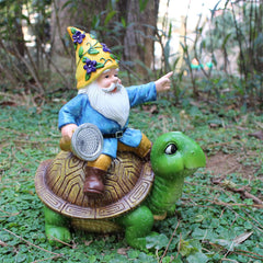 Qyljeiwred Solar Turtles for Outdoors | Solar Turtle Figurine Light with Gnome - Waterproof Tortoise Sculpture for Outdoor Courtyard Poolside Patio Garden Decoration