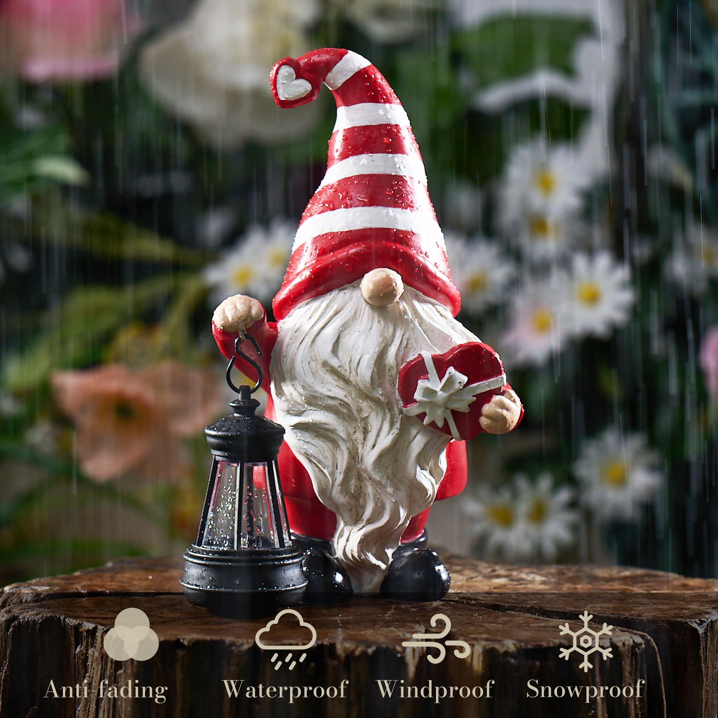 TERESA'S COLLECTIONS Valentines Decorations, Valentines Gonks Gifts, Cute Red Gonks with Solar Lanterns, Waterproof Resin Gnomie Gifts for Wedding Anniversary Party Decor Indoor Outdoor, 20CM