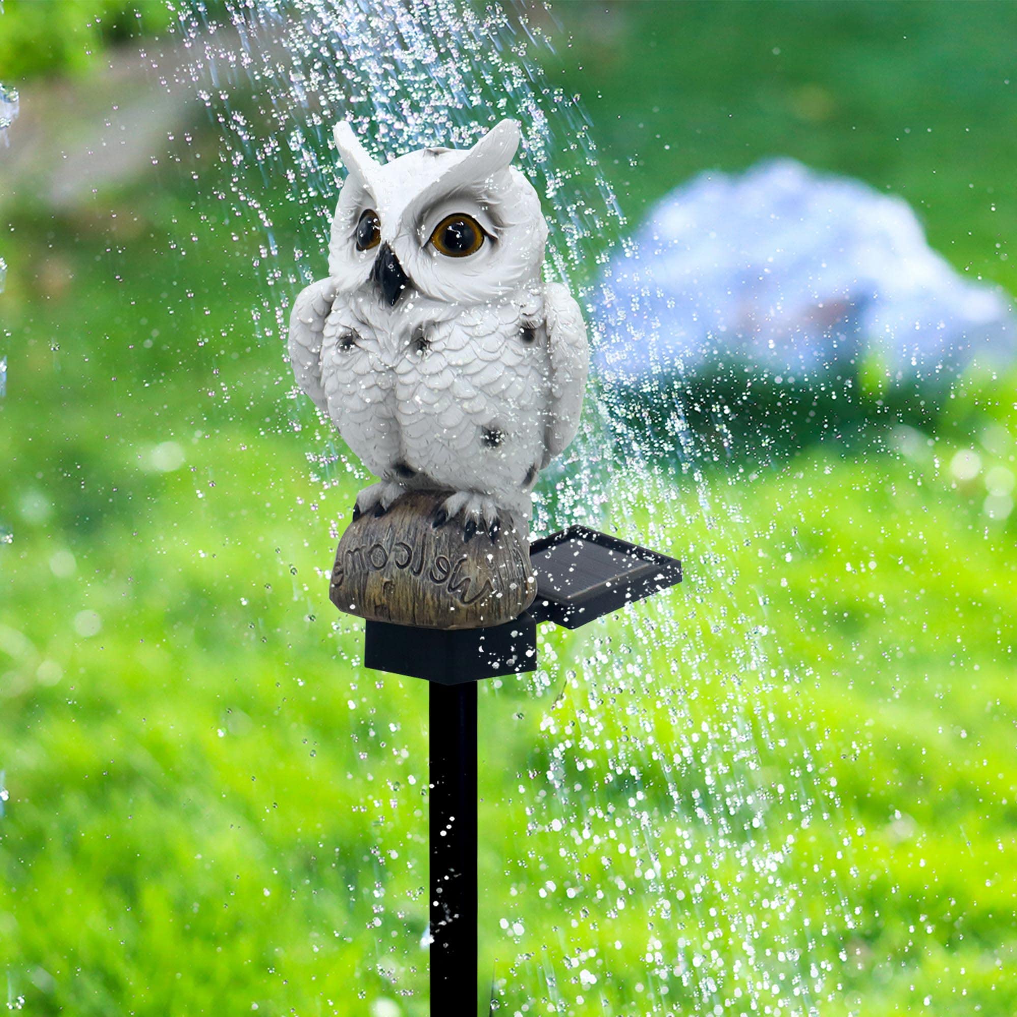 Owl Solar Garden Stake Lights, 2 Pack Owl Outdoor Path Solar Powered Owl Stake Lights for Walkway Yard Lawn Landscape Lighting (White&Brown)
