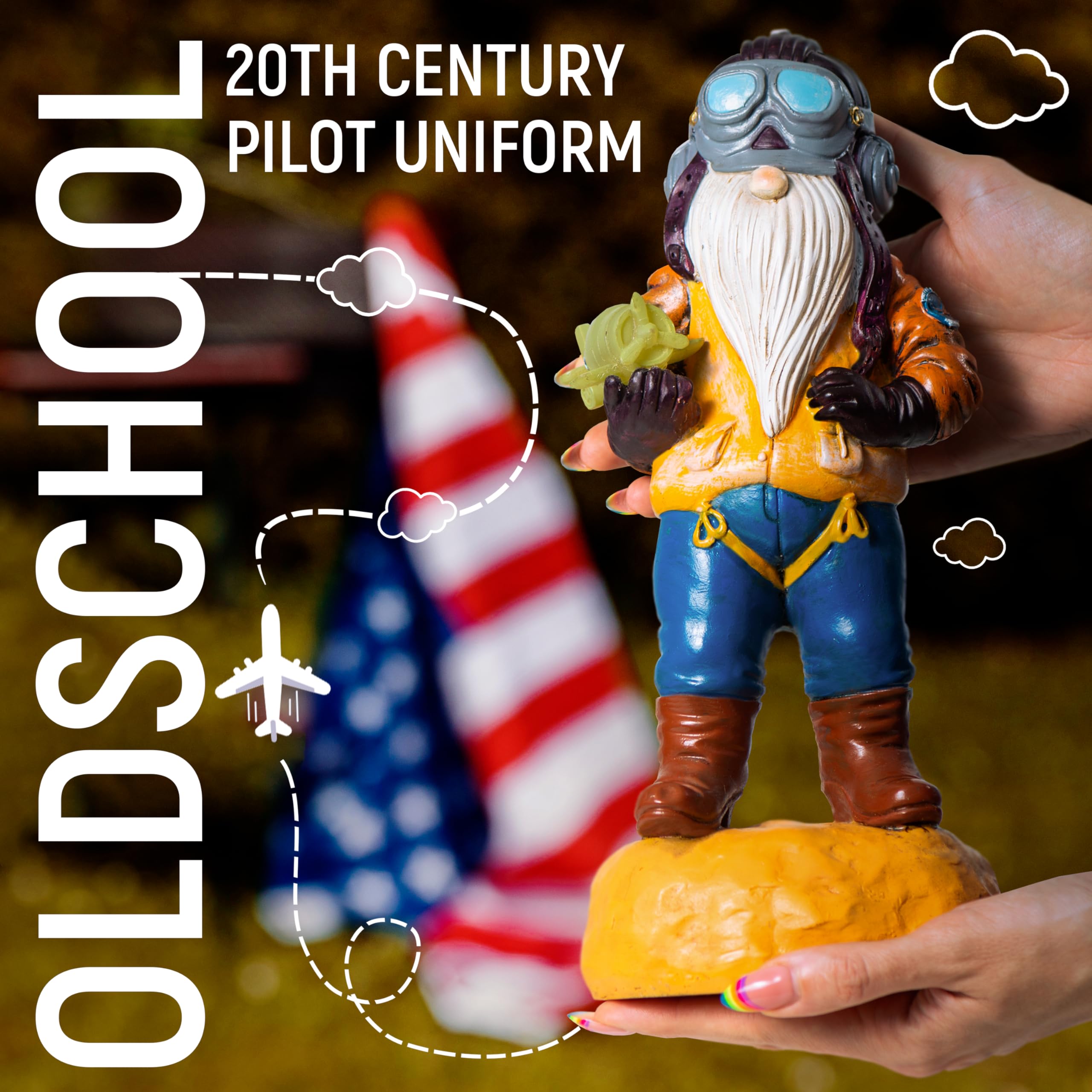 Redwix Pilot Garden Gnome 11.1" x 4.7", Funny Gnome Airplane Yard Decorations Outdoor, Pilot Gifts, Aviation Decor