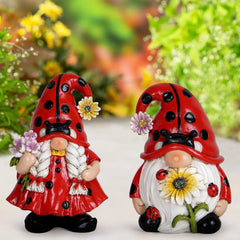 Hodao 2PCS Spring Ladybug Gnome Couple Ornaments Decor Summer Gnomes Figurines for Outdoor Garden Decor Ladybug Birthday Gift for Mom, Grandma, Women