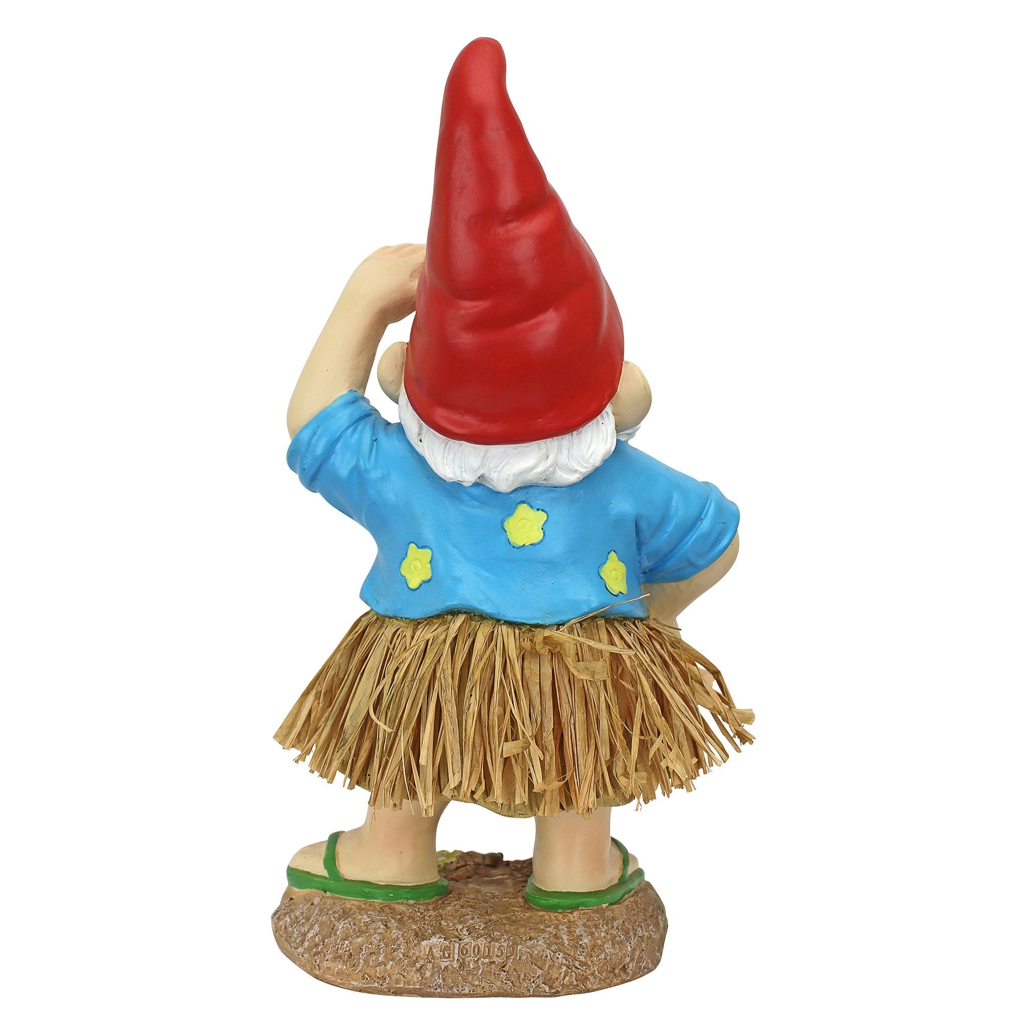Design Toscano Garden Gnome Statue - Hawaiian Hank Grass Skirt Gnome - Outdoor Garden Gnomes - Funny Lawn Gnome Statues