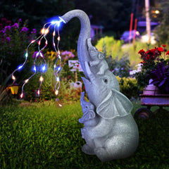 QCXWCJWD Garden Ornaments Outdoor Elephant Statue, 30cm Elephant Statue with Solar Watering Lights, Resin Elephant Ornaments with Solar Lights for Patio Yard, Waterproof Garden Elephant Gifts for Mum