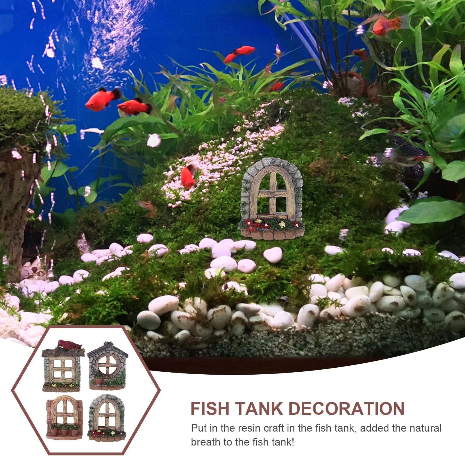 Happyyami 4pcs Fairy Door and Windows for Trees Miniature Gnome Home Dwarf Elf Tree Faces Decor Fairy Garden Sculpture Lawn Ornament for Fish Tank Aquarium Landscape