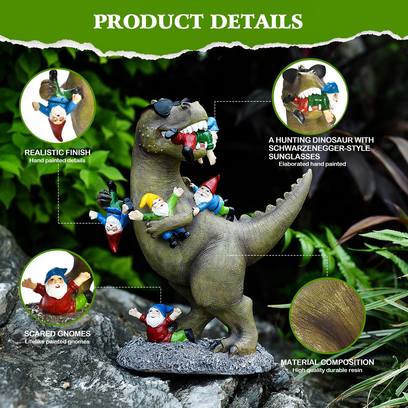 ACHYHAVIN Garden Gnome Statues Garden Decor - Large Dinosaur Eating Gnomes Outdoor Decor for Patio,Lawn,Yard Decor - Uique Housewarming Gift
