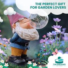 TIN DREAMS FACTORY | Tattletale Gnome with Solar Light – Decorative Garden Resin Figure – Outdoor Gnome with Glowing LED Bubble – Fun Ornament for Garden, Patio & Terrace