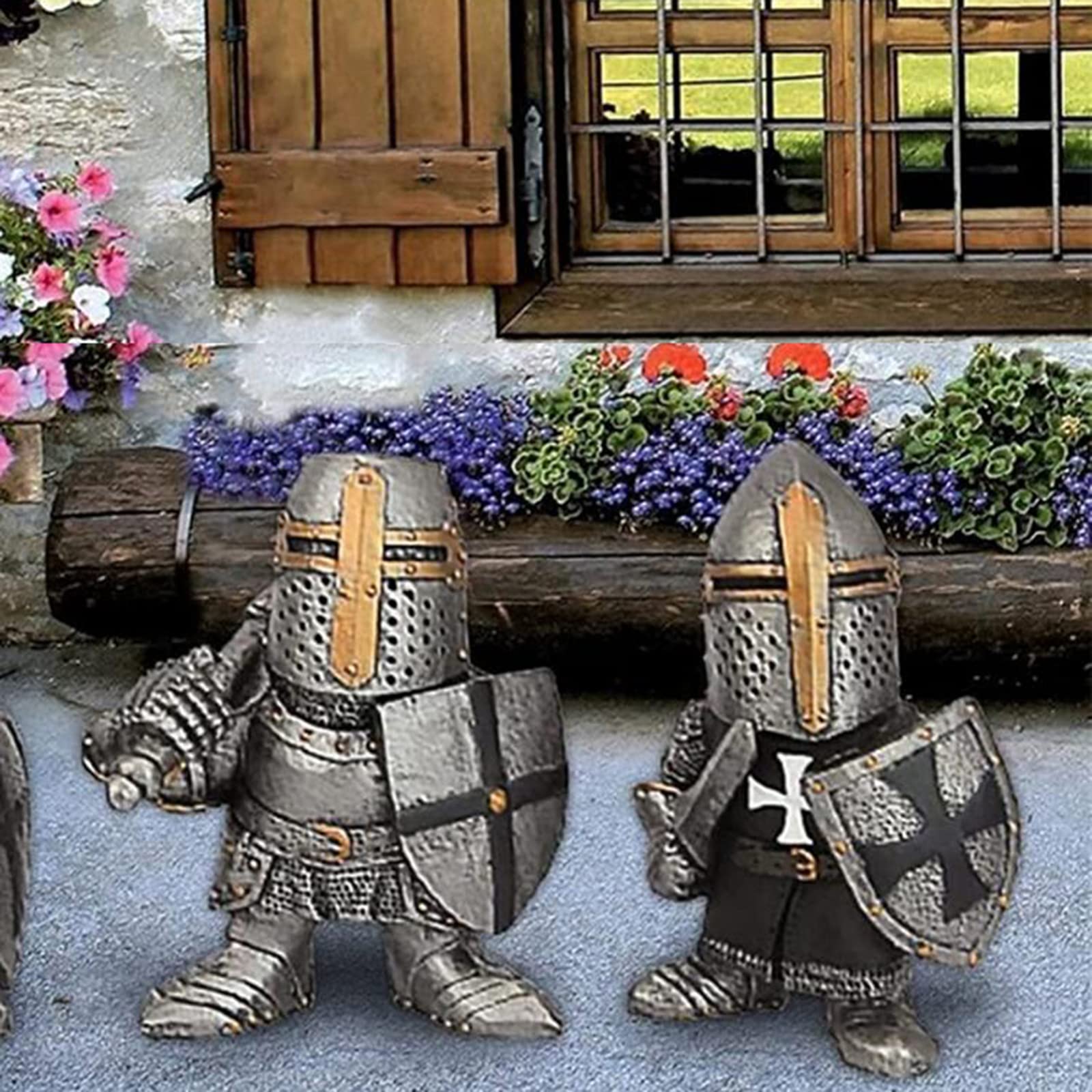 Garden Knight Gnome Statue Ornament-Resin Knight Desktop Ornament, Soldier Miniature Figure Collection Home Decoration,