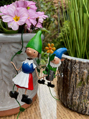 Olive & Sage Pair of 2 Hanging Miniature Fairy Garden Gnome Pot Hanger Ornaments