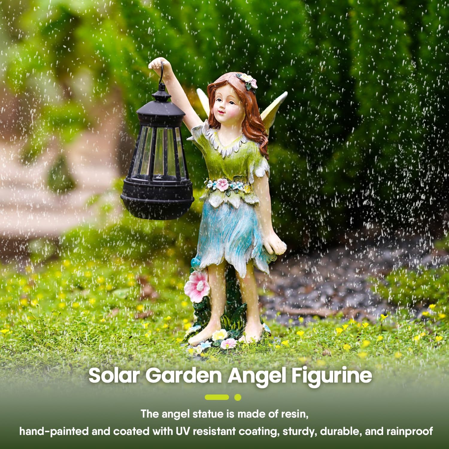 Pohabery Fairy Garden Statue Solar Garden Fairy with Lantern Light Outdoor Decoration Waterproof Solar Sculpture for Patio Yard Lawn Gift for Mom Grandma