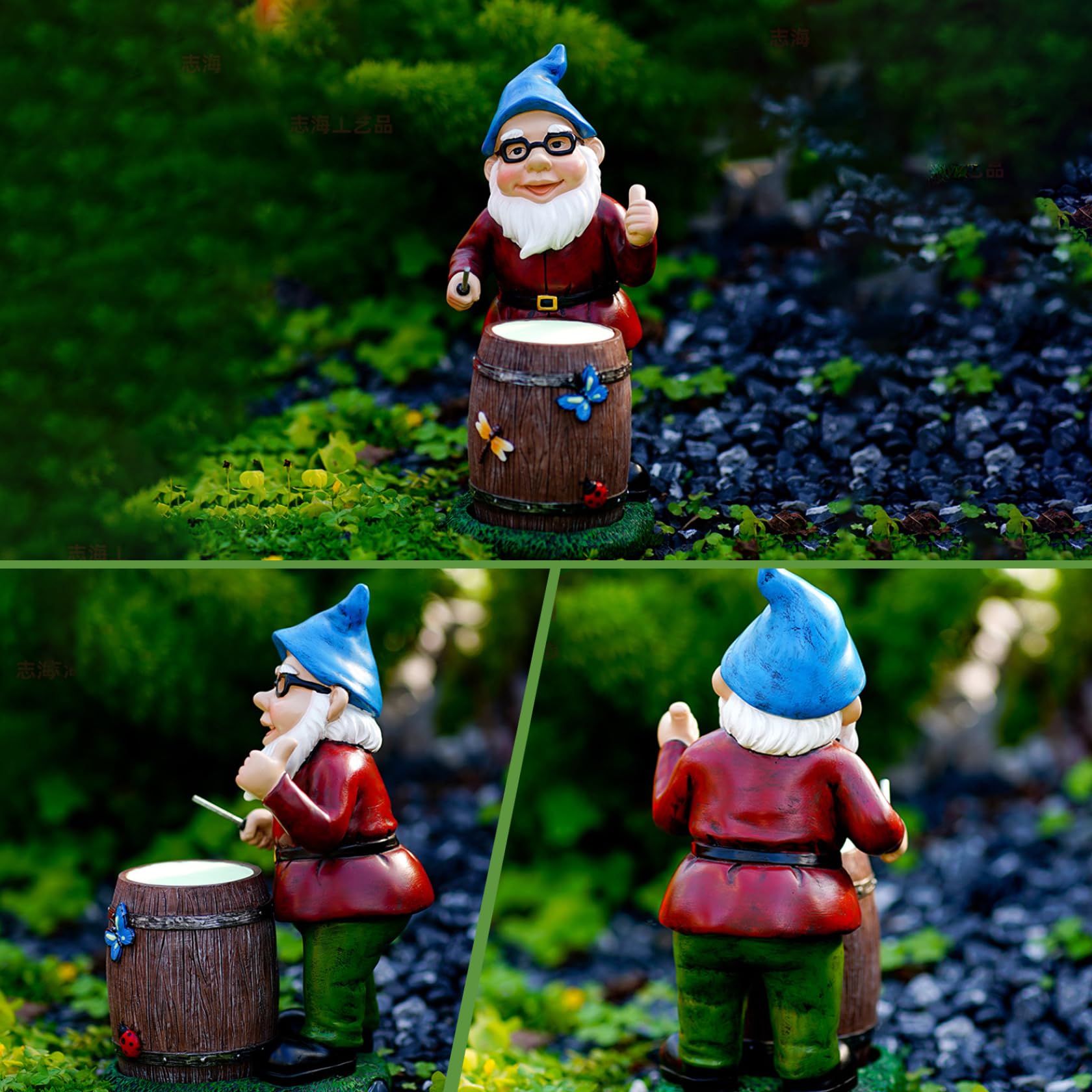 Garden Gnomes Drum Playing Funny Garden Gnomes Luminous Vivid Resin Gnome Gifts Cute Vibrant 9.25in Gnome Decor for Yard Garden Outdoor Garden Ornament