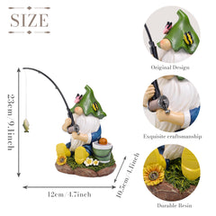TERESA'S COLLECTIONS Garden Ornaments Outdoor, Lovely Fishing Gnomes with Flowers and Solar Lights, Family Gnomes Series, Waterproof Resin Ornaments, Garden Decorations Gifts Indoor Outdoor 23CM