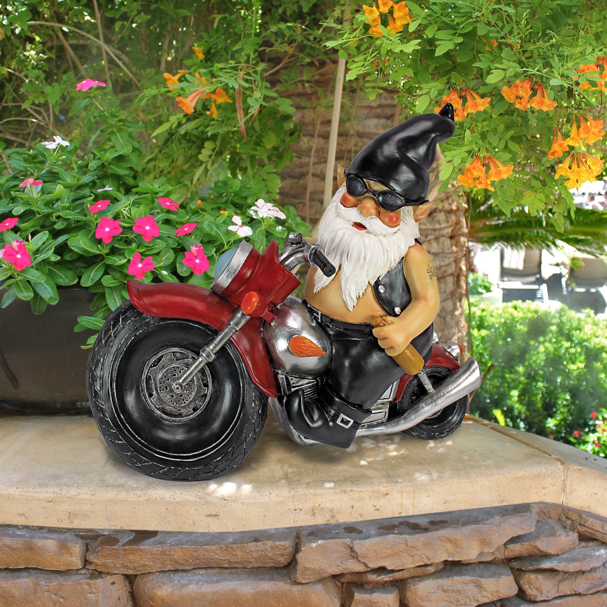 Design Toscano QM7512103 Axle Grease the Biker Garden Gnome Motorcycle Statue, 33 cm, Polyresin, Full Color