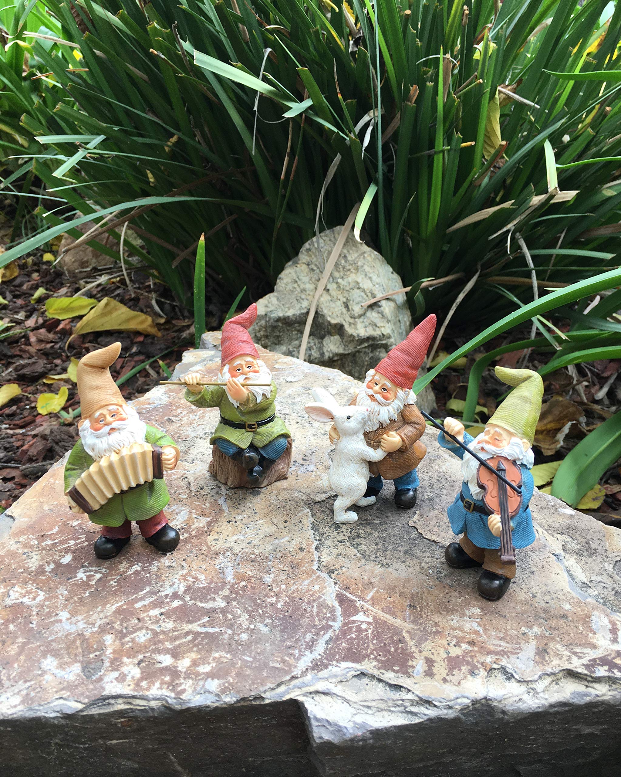GlitZGlam Happy Gnomes Dancing Celebration! - 4- Piece Musical Garden Gnome Set for the Miniature Fairy Garden