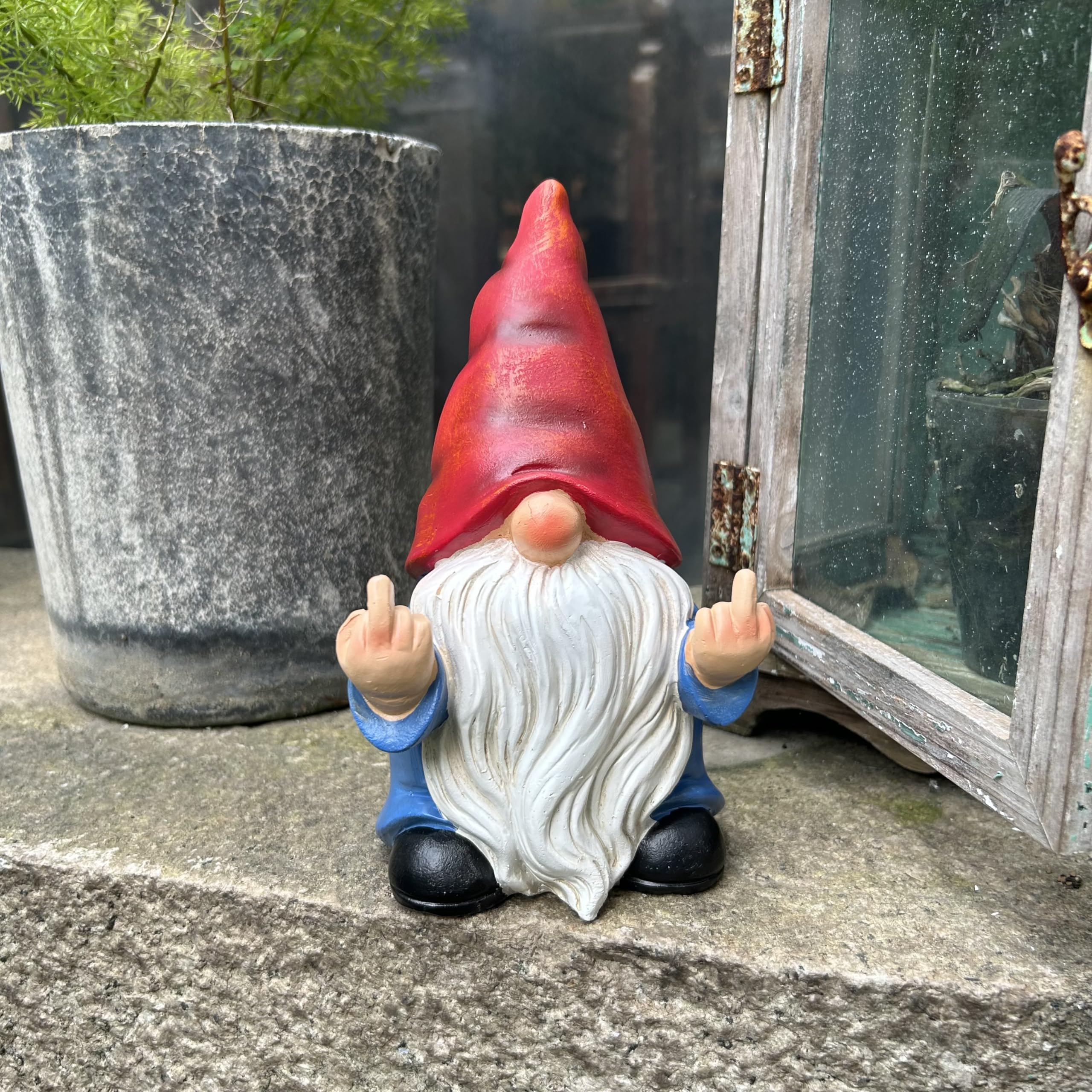Middle Finger Gnome Statue 7.8in， Naughty Garden Gnome Statue Decoration and Lawn Ornament - Funny Garden Gnomes for Outdoor or Home Decor, Red, WSH004